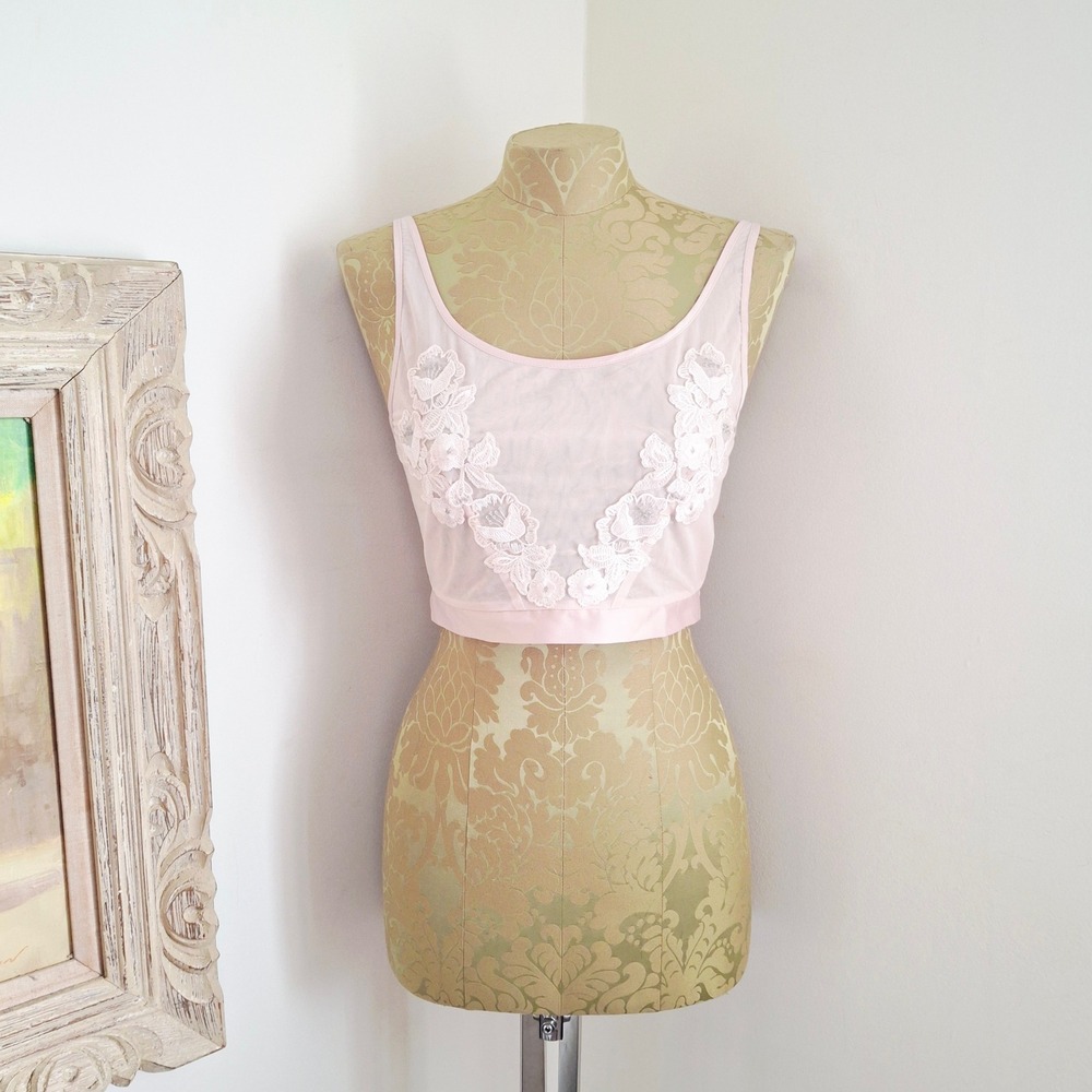 Rya Collection Pink Lace Camisole Crop Top Semi-sheer Fairy Boho Cottagecore S
